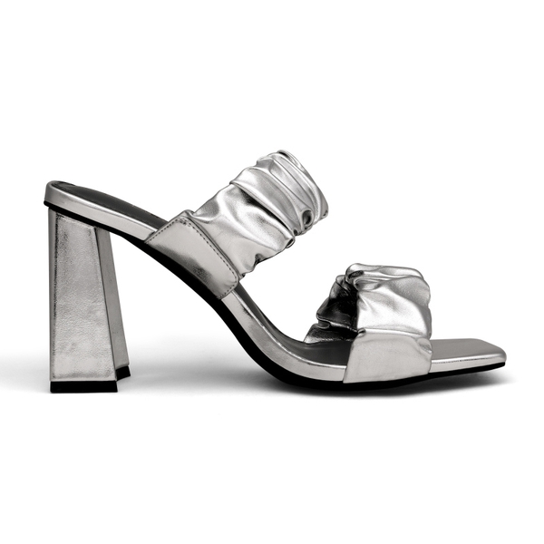 Women's Square Toe Strap Chunky Heel Mules - SILVER - 3