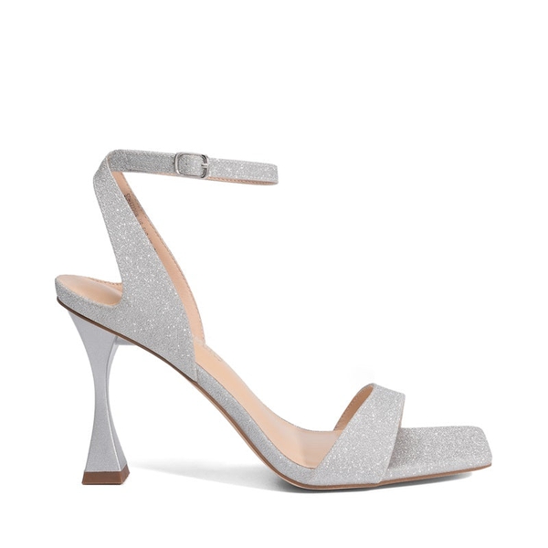 Square Toe Ankle Strap Stiletto Sandals  - SILVER - 2