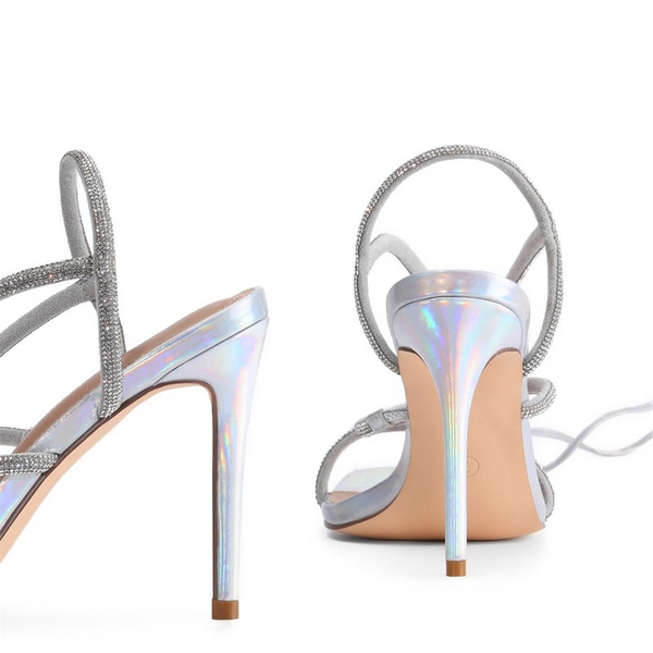 Stiletto Rhinestone Strappy Heels - SILVER - 6