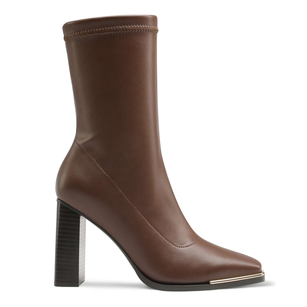 Chunky Square Toe Mid Calf Boots - BROWN - 2