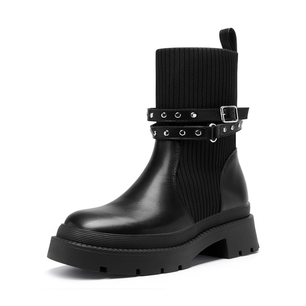 Stride Lug Sole Platform Slip On Booties - BLACK -  0