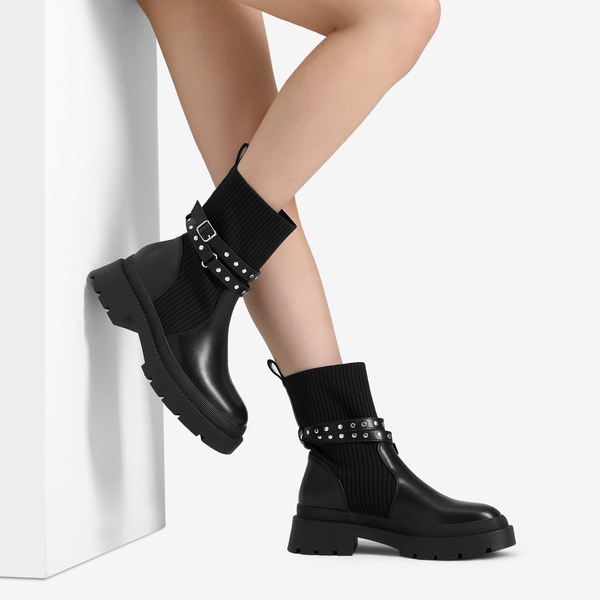 Stride Lug Sole Platform Slip On Booties - BLACK - 1