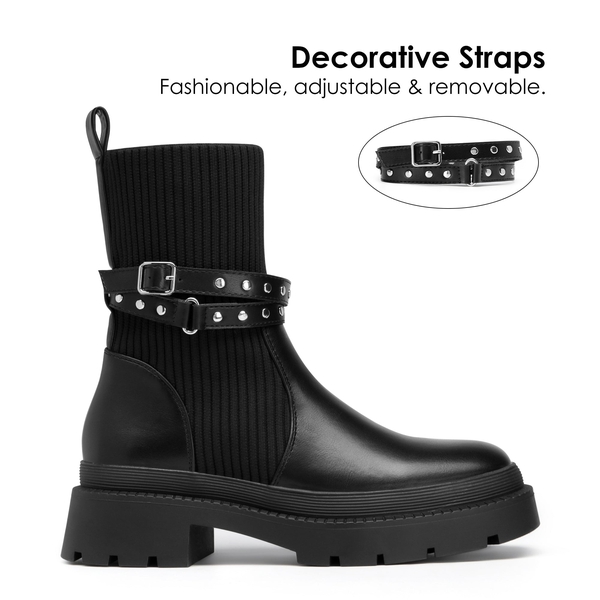 Stride Lug Sole Platform Slip On Booties - BLACK - 2