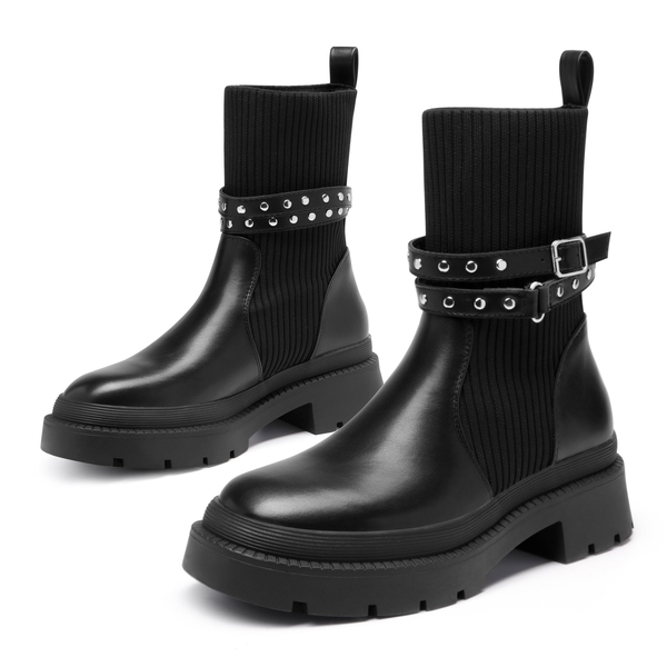 Stride Lug Sole Platform Slip On Booties - BLACK - 3