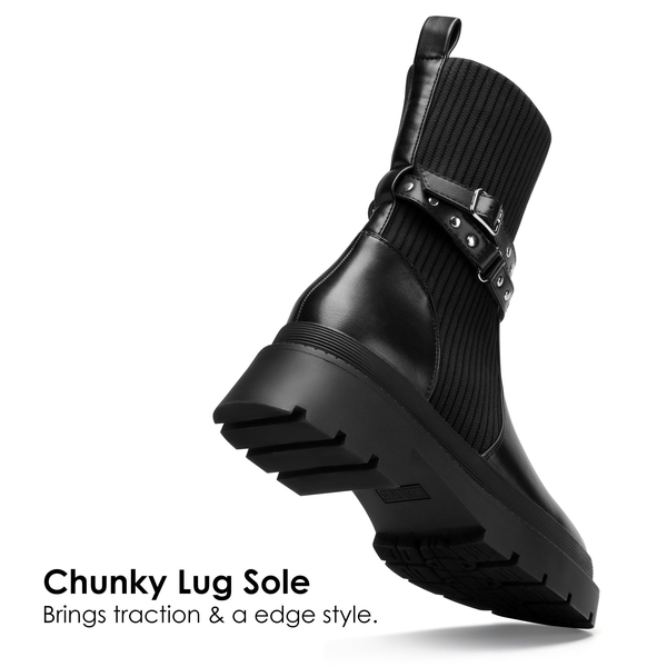 Stride Lug Sole Platform Slip On Booties - BLACK - 4