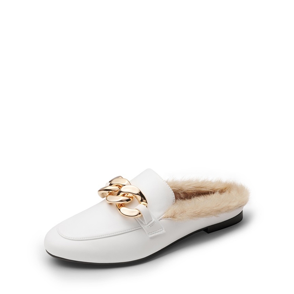 Chain Closed Toe Fur Lined Mules - WHITE -  0