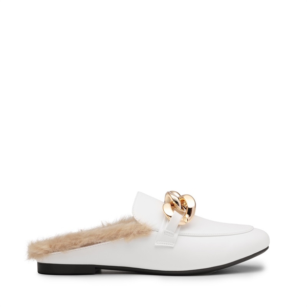 Chain Closed Toe Fur Lined Mules - WHITE - 2