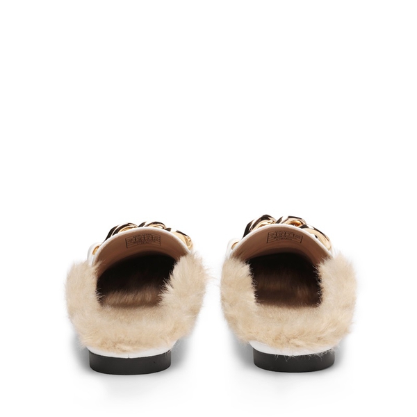 Chain Closed Toe Fur Lined Mules - WHITE - 3