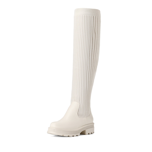 Knitted Chunky Thigh High Boots - BEIGE -  0