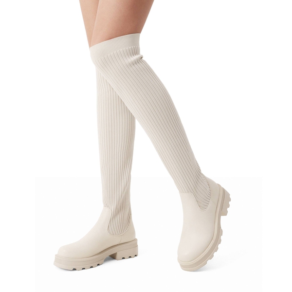 Knitted Chunky Thigh High Boots - BEIGE - 1