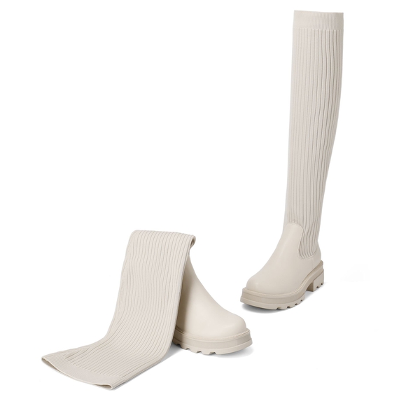 Knitted Chunky Thigh High Boots - BEIGE - 4