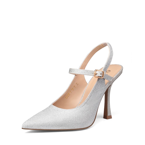 Pointed Toe Stiletto Pumps - SILVER -  0