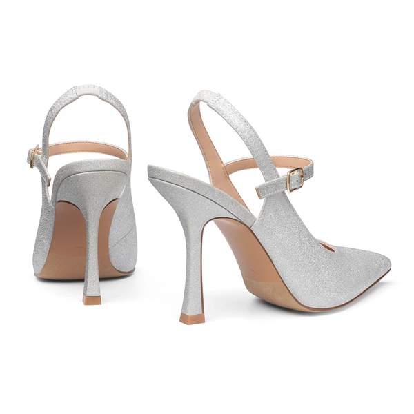 Pointed Toe Stiletto Pumps - SILVER - 3