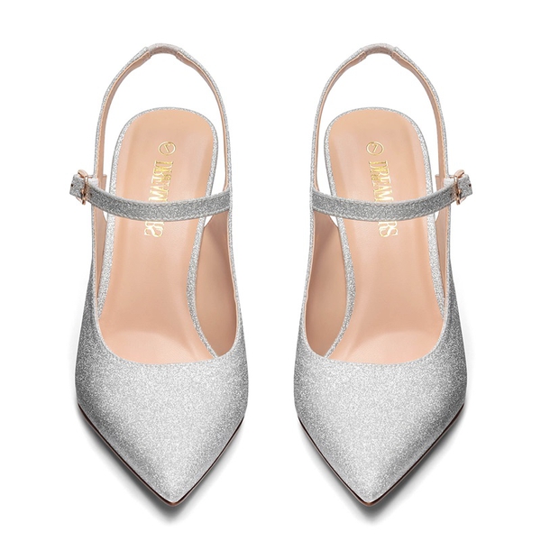 Pointed Toe Stiletto Pumps - SILVER - 4