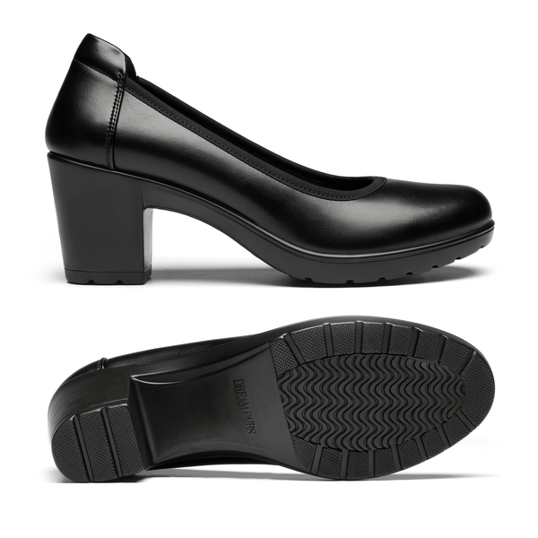 [Stand All Day Pumps] Edena Chunky Low Block Heel Pumps - BLACK - 2