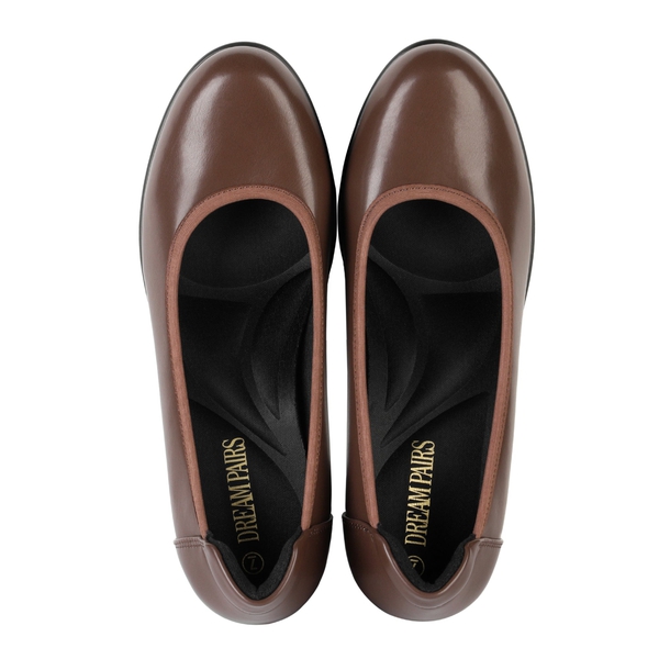 [Stand All Day Pumps] Edena Chunky Low Block Heel Pumps - BROWN - 4