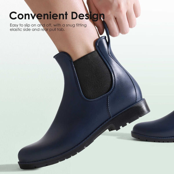 Round Toe Waterproof Chelsea Boots - NAVY - 2