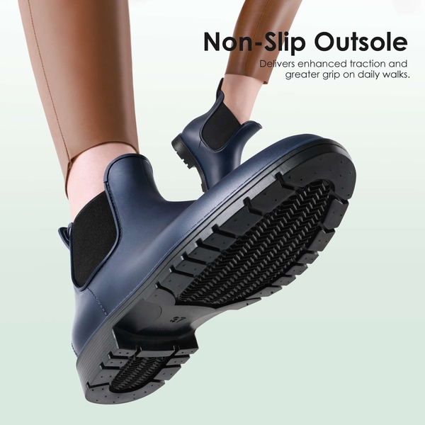 Round Toe Waterproof Chelsea Boots - NAVY - 3