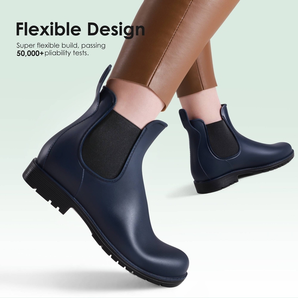 Round Toe Waterproof Chelsea Boots - NAVY - 4
