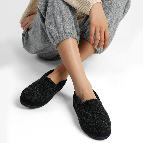 Lightweight Fuzzy Sherpa Slippers - BLACK - 1