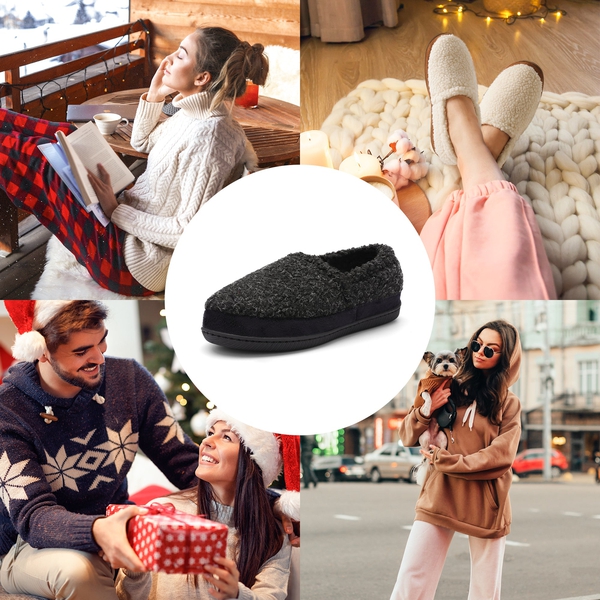 Lightweight Fuzzy Sherpa Slippers - BLACK - 3