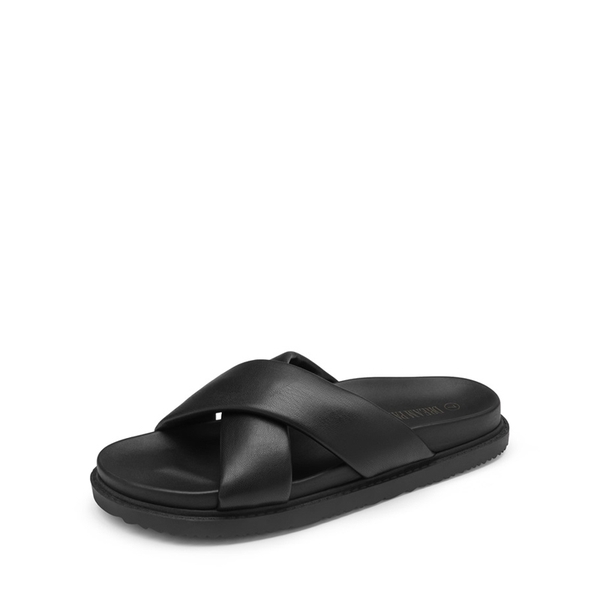 Open Toe Crisscross Slide Flat Sandals - BLACK -  0