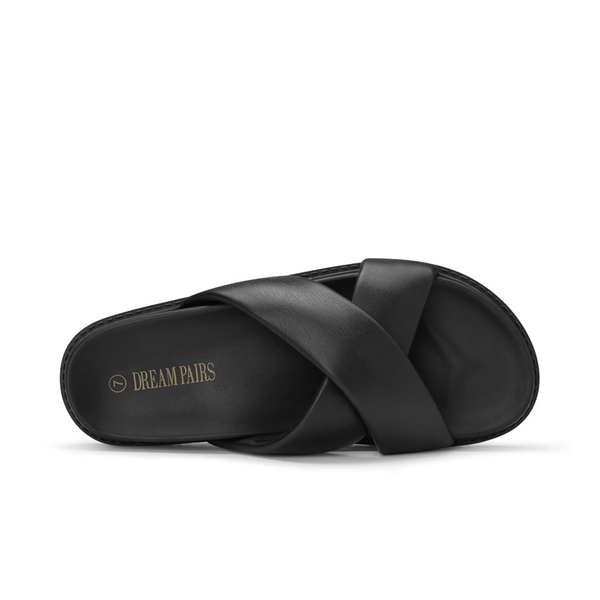 Open Toe Crisscross Slide Flat Sandals - BLACK - 1