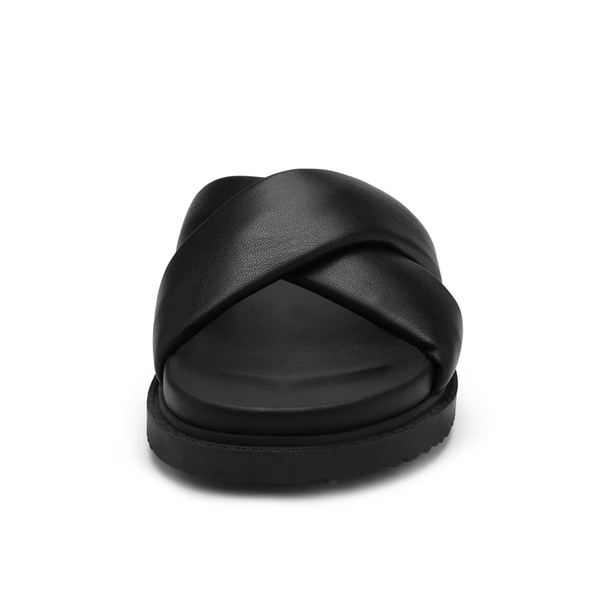 Open Toe Crisscross Slide Flat Sandals - BLACK - 2