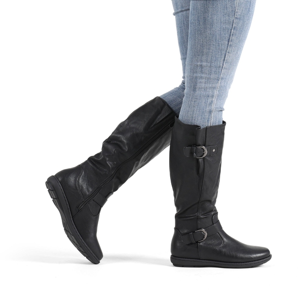 Fur Knee High Winter Boots - BLACK - 2