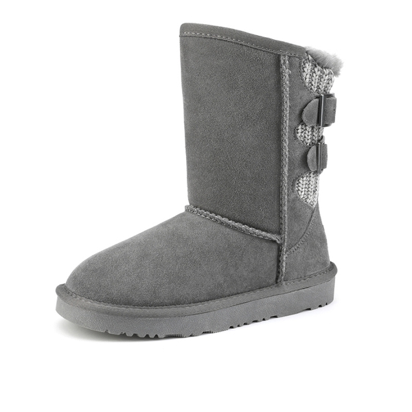 Fur Lined Suede Winter Kids Snow Boots - GREY -  0