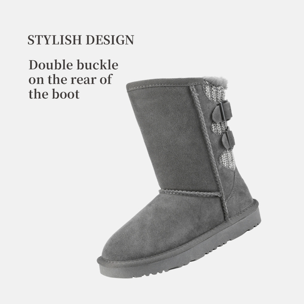 Fur Lined Suede Winter Kids Snow Boots - GREY - 2