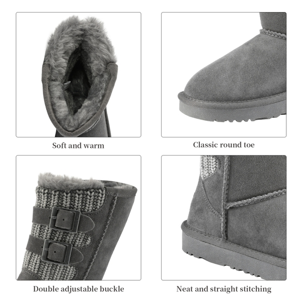 Fur Lined Suede Winter Kids Snow Boots - GREY - 3