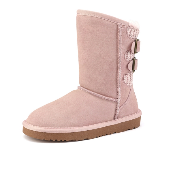 Fur Lined Suede Winter Kids Snow Boots - PINK -  0