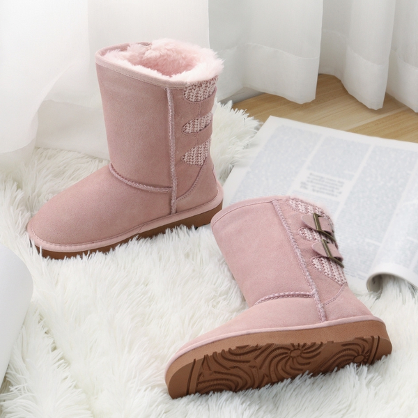 Fur Lined Suede Winter Kids Snow Boots - PINK - 1
