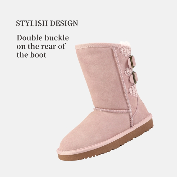 Fur Lined Suede Winter Kids Snow Boots - PINK - 2