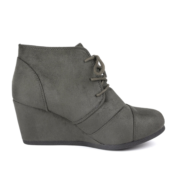 Lace Up Low Wedge Booties - GREY - 3