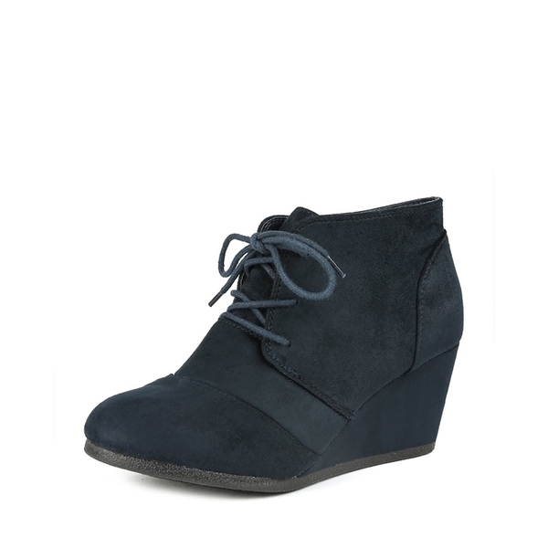 Lace Up Low Wedge Booties - NAVY -  0