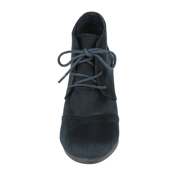 Lace Up Low Wedge Booties - NAVY - 4