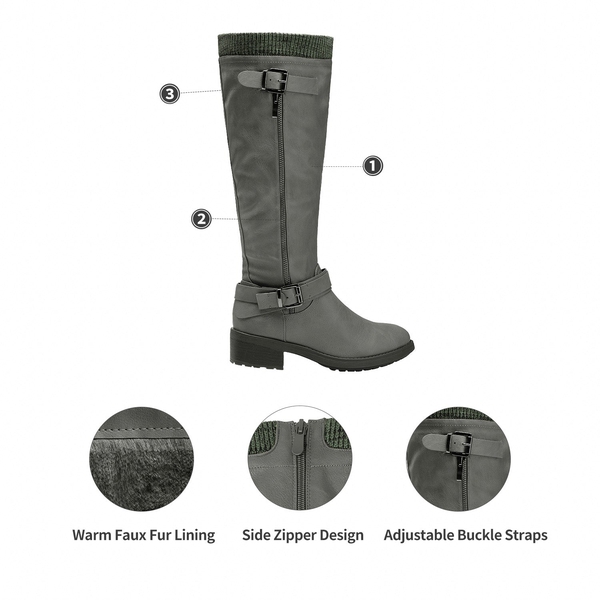 Wide Calf Knee High Boots - GREY - 1