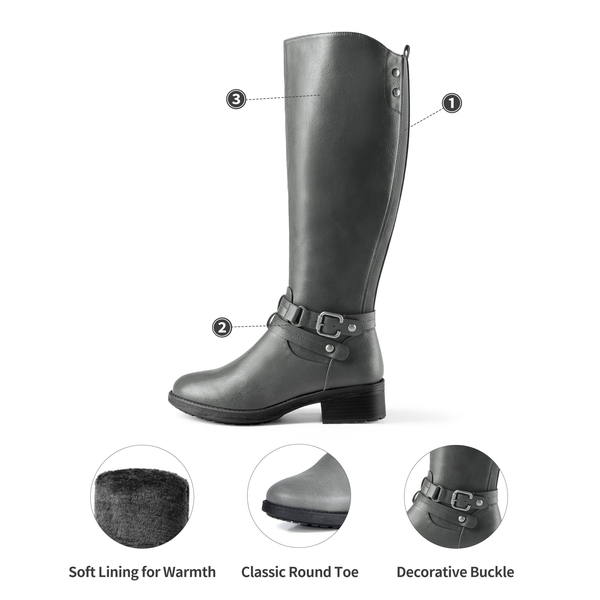 Knee High Fur Lined Boots - GREY - 2