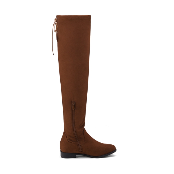Low Heel Thigh High Boots - TAN - 4