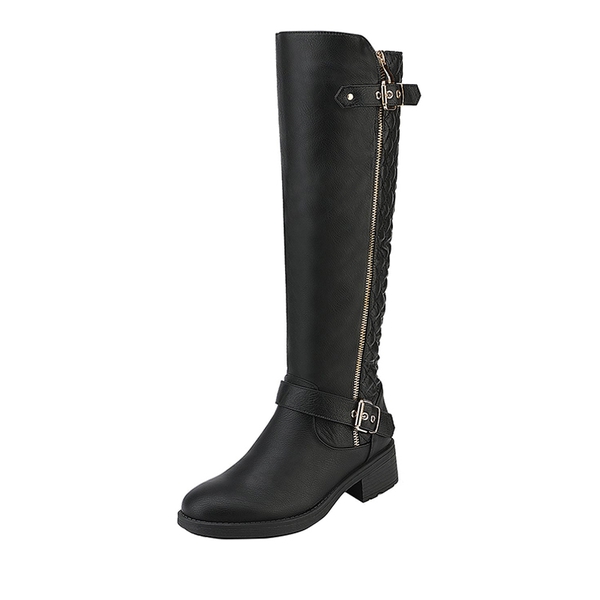 Wide Calf Knee High Riding Boots - BLACK -  0