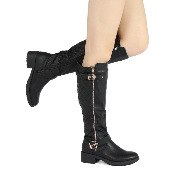 Wide Calf Knee High Riding Boots - BLACK - 1