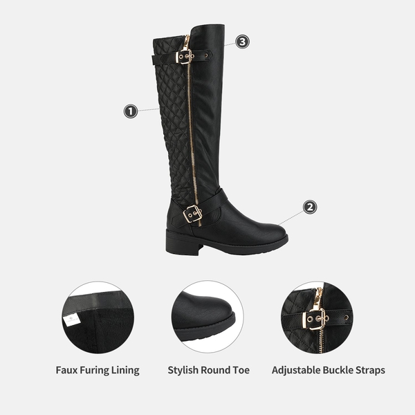 Wide Calf Knee High Riding Boots - BLACK - 4
