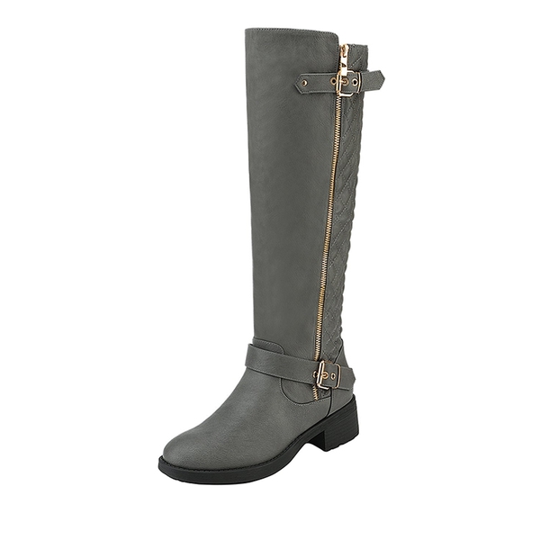 Wide Calf Knee High Riding Boots - GREY -  0