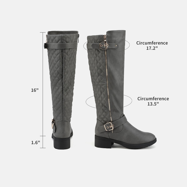 Wide Calf Knee High Riding Boots - GREY - 3