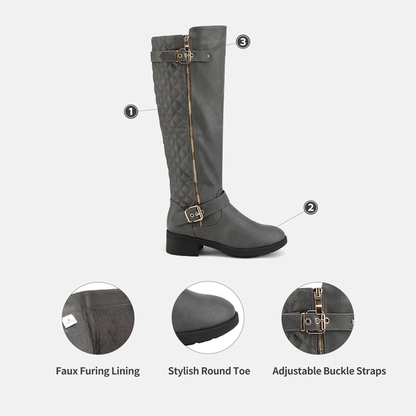 Wide Calf Knee High Riding Boots - GREY - 4