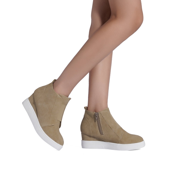 Platform Wedge Ankle Booties - TAUPE - 1