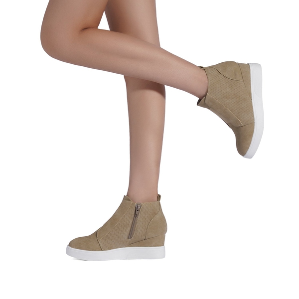 Platform Wedge Ankle Booties - TAUPE - 2