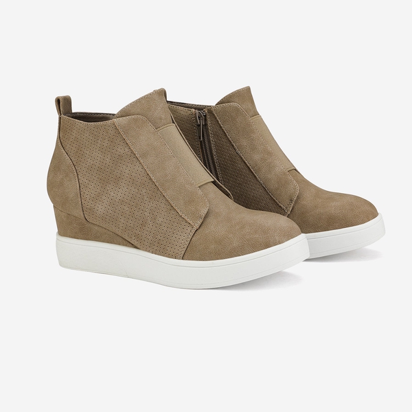 Platform Wedge Ankle Booties - TAUPE - 4